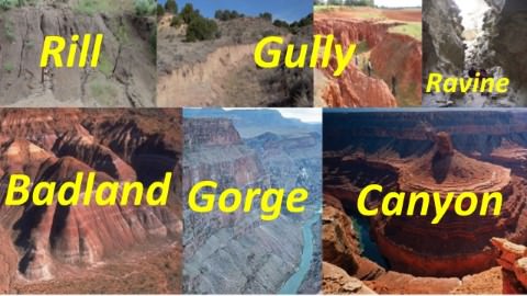 arid landforms -rill-gully-ravine-gorge-canyon-badland