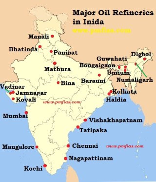 Oil Refineries in India Map
