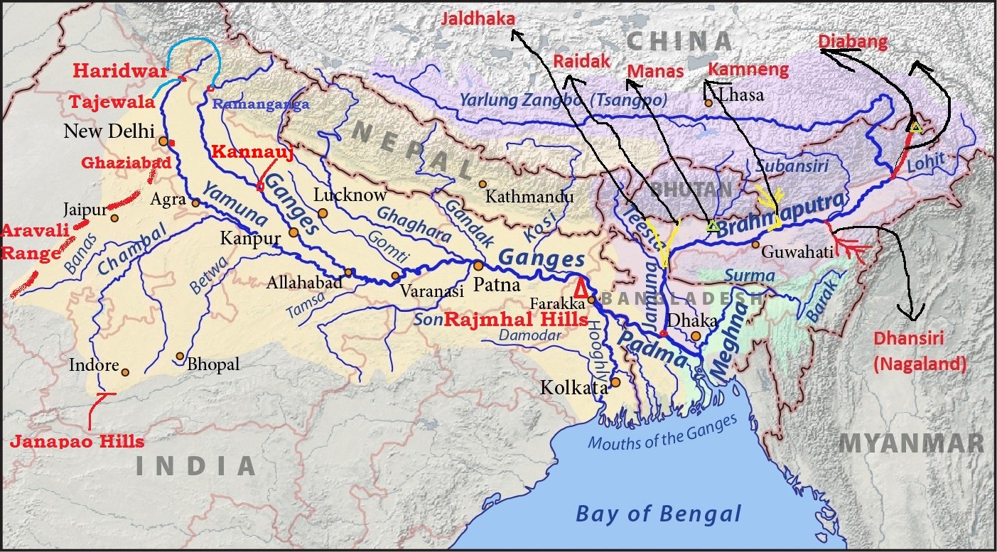 ganaga river system - tributaries ganga yamuna