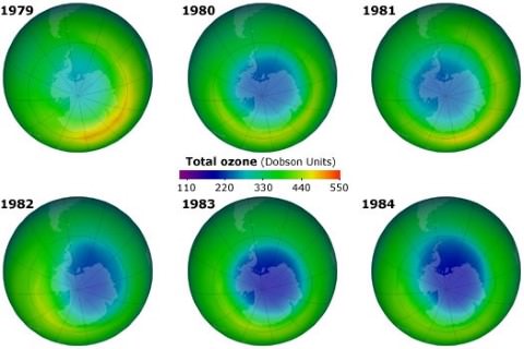 ozone hole at south pole 1980s-2000s