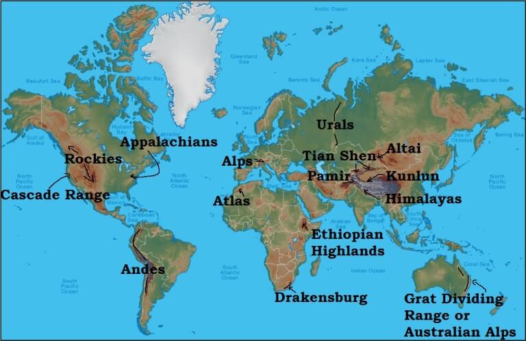 Physical Map Of World Mountain Ranges