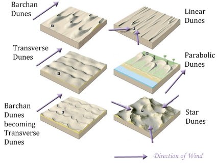 Sand dunes - barchan- star -parabolic