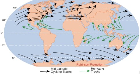 Distribution of Temperate Cyclones