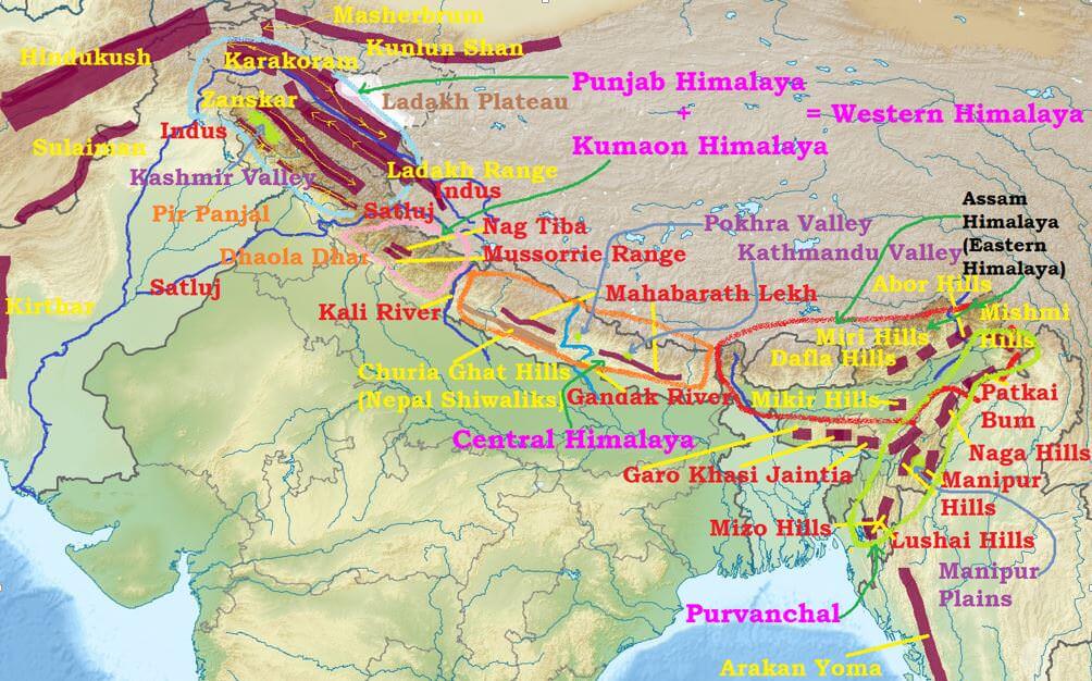 Location of the BRB in the central Himalayas. The inset maps (A-F) show