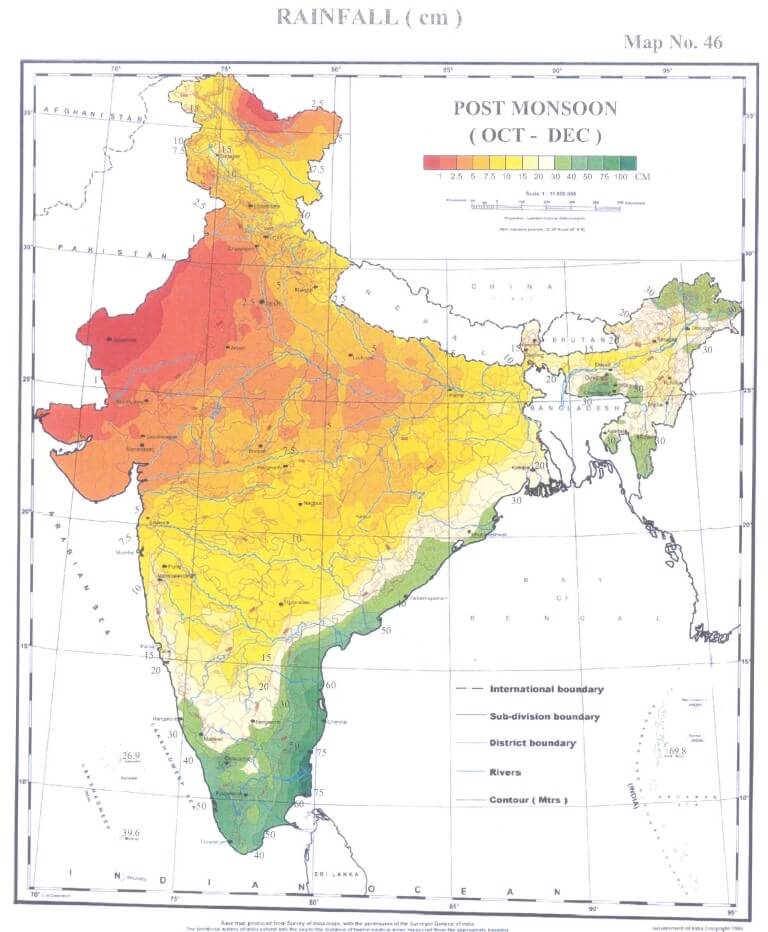 rainfall india post monsoon - october - december