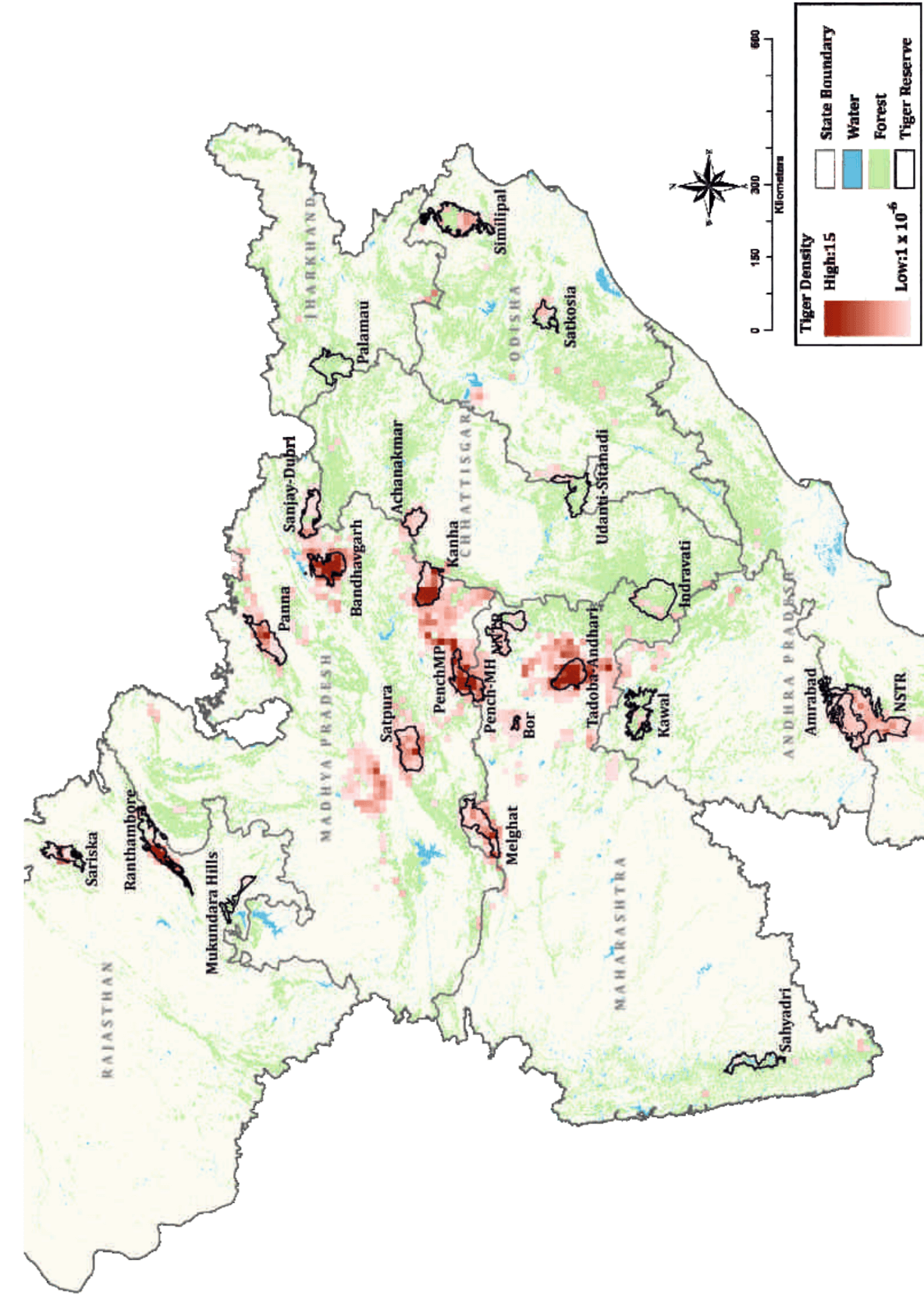 Tiger Reserves in Madhya Pradesh, Maharashtra, Rajasthan, Telangana, Odisha, Chhattisgarh