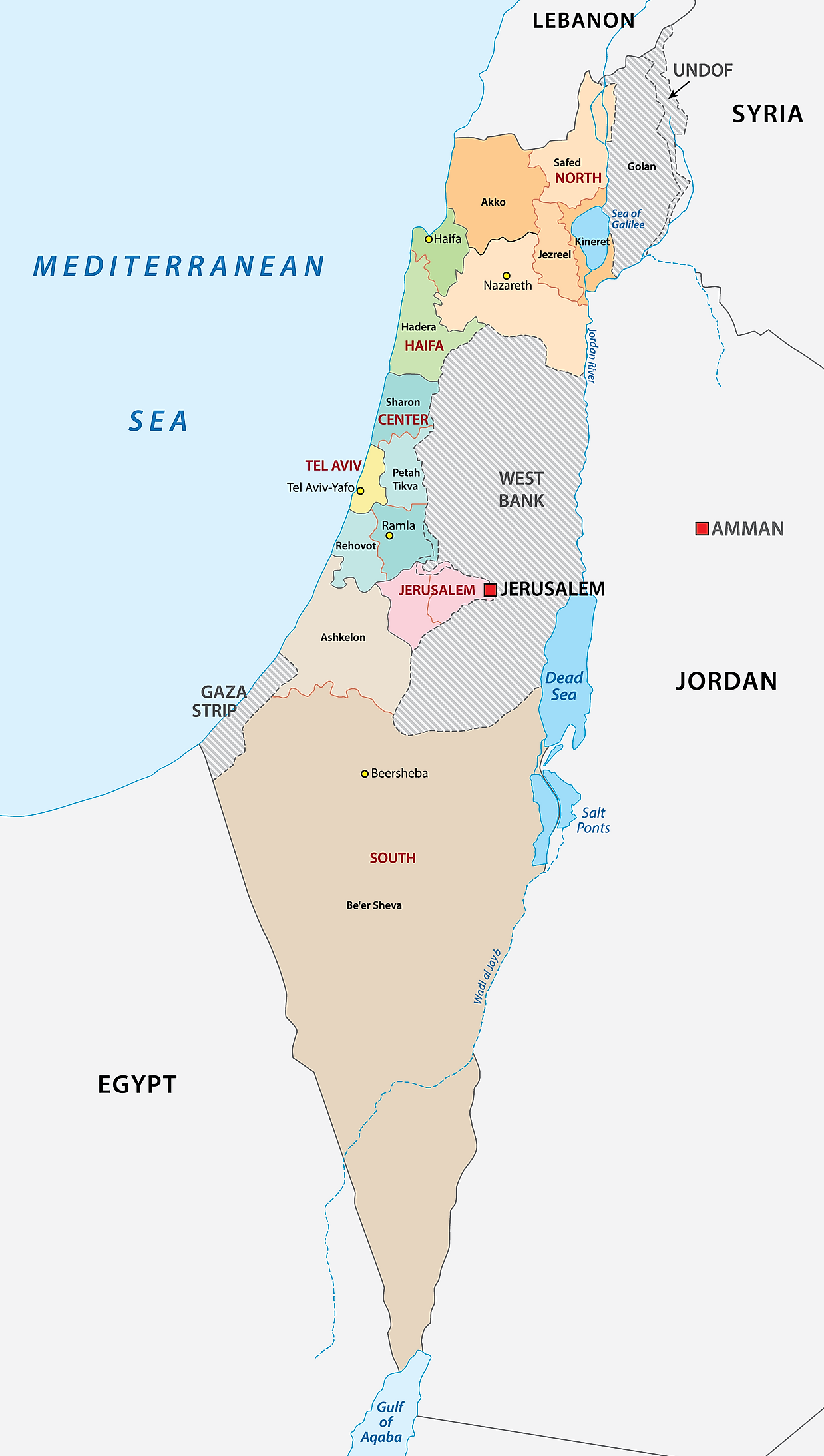 Political Map of Israel Palestine - West Bank, Gaza Strip
